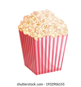 Popcorn bucket vector illustration. Big portion popcorn. Cardboard or paper bucket. Cinema snack or movie food. Popcorn