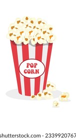 Popcorn bucket vector illustration. Popcorn box clip art. Cinema concept. Flat vector in cartoon style isolated on white background. 