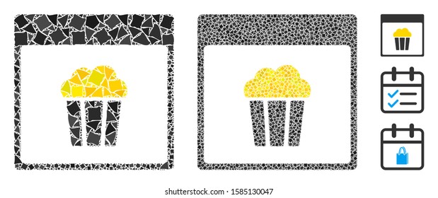 Popcorn calendar page icon composition of trembly elements in different sizes and color tints, based on popcorn calendar page icon. Vector trembly items are organized into composition.