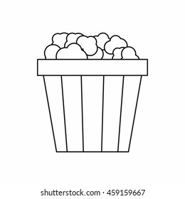 Popcorn In Cardboard Bucket Icon In Outline Style On A White Background