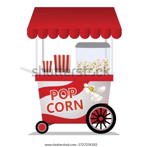 Popcorn cart icon. Cartoon\
of popcorn cart vector icon for web design isolated on white\
background
