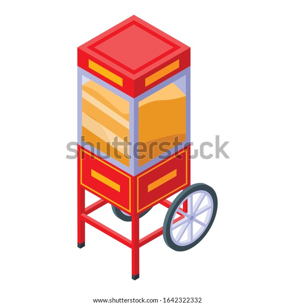 Popcorn cart icon. Isometric\
of popcorn cart vector icon for web design isolated on white\
background