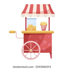 Popcorn cart with red and white stripes. Vector illustration