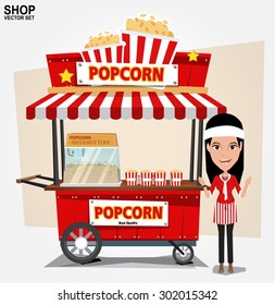 Vektor Stok Popcorn Cart Seller Vector Illustration (Tanpa Royalti) 3020153...