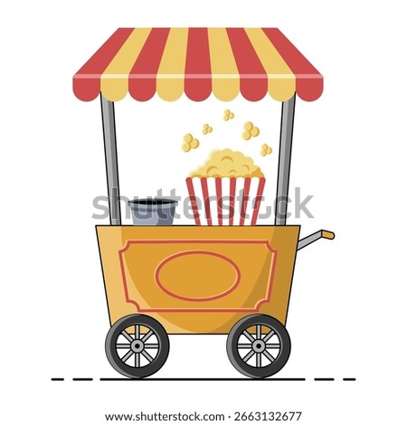 Popcorn cart vector illustration on transparent background. Carnival and entertainment stand object design