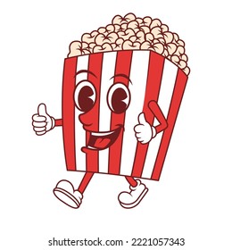 Popcorn Cartoon Character. Popcorn Mascot Vector Illustration. Food Mascot Isolated