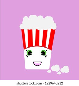 popcorn cartoon in cup on pink background.