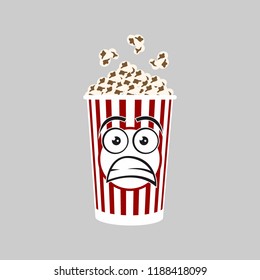 Popcorn cartoon expression fear, horror, shock, .vector illustration