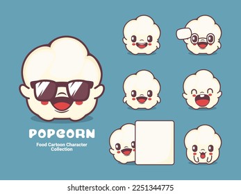 popcorn cartoon. food vector illustration with different expressions