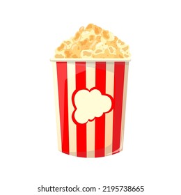 popcorn cartoon. pop corn, cinema movie box, food bucket, film snack, red bag container popcorn vector illustration
