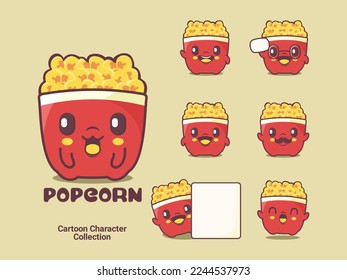 popcorn cartoon. vector illustration with different expressions