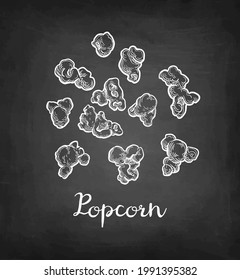Popcorn. Chalk sketch on blackboard background. Hand drawn vector illustration. Retro style.