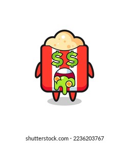 popcorn character with an expression of crazy about money , cute style design for t shirt, sticker, logo element