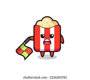 popcorn character as line judge hold the flag down at a 45 degree angle , cute style design for t shirt, sticker, logo element