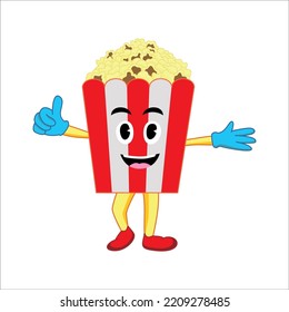 popcorn character vector illustration. funny bucket mascot for watching movie.