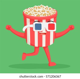 popcorn character wearing 3d glasses
