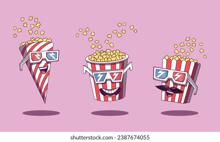 Popcorn Characters with 3D Glasses