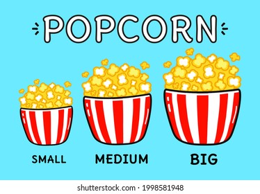 Popcorn characters bundle set. Vector kawaii line cartoon style illustration. Popcorn collection