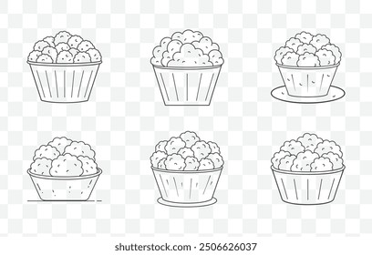 Popcorn Chicken Line Art Vector Set Detailed Illustrations of Crispy Fried Chicken Bites in Various Poses and Styles