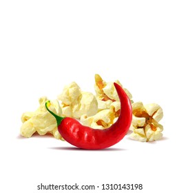 Popcorn with chili pepper low poly. Tasty Popcorn. Elements for label design. Popcorn with chili pepper in triangulation technique. 