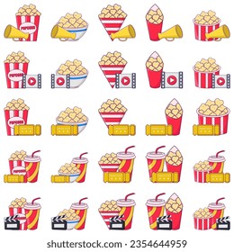 Palomitas de maíz. Icono de cine de diseño plano. Ilustración del vector