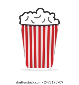 Popcorn cinema  icon in red white striped paper bucket vector