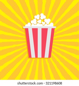 Popcorn. Cinema movie icon in flat design style. Star burst wave background Vector illustration