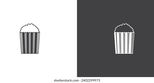 Popcorn of Cinema movies vector icon. Movie elements. Simple Cinema movie signs. Isolated Cinema movie on black and white background.