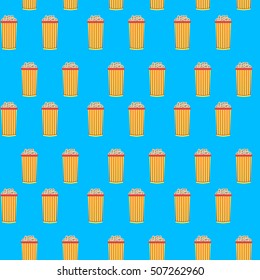 Popcorn cinema seamless pattern. Pop corn box and cinema pop corn. Vector illustration