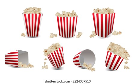 popcorn cinema snacks in striped paper 

box 
