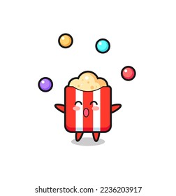 the popcorn circus cartoon juggling a ball , cute style design for t shirt, sticker, logo element