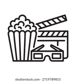 Popcorn clapperboard and 3d glasses a cinematic entertainment illustration