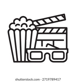 Popcorn clapperboard and 3d glasses elements of a cinematic experience