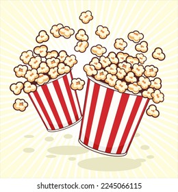 Popcorn with classic two red striped containers