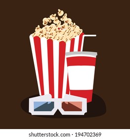 popcorn, cola and 3D glasses. concept vector illustration