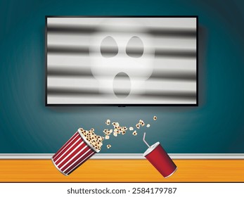 Popcorn and cola dropped from hands during a scared while watching a horror movie