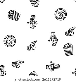 popcorn corn pop cinema vector seamless pattern thin line illustration