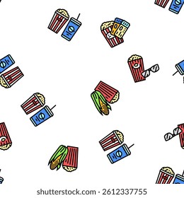 popcorn corn pop cinema vector seamless pattern thin line illustration