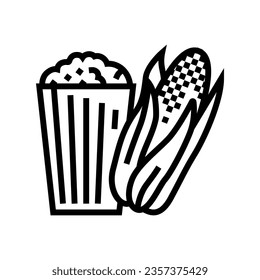 Popcorn Mais gelbe Linie Symbol Vektorgrafik. Popcorn Mais gelbes Schild. isoliertes Kontursymbol