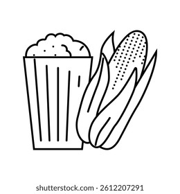 popcorn corn yellow line icon vector. popcorn corn yellow sign. isolated contour symbol black illustration