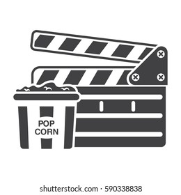 Popcorn and cracker, cinema, snack, vector image, flat design, black-and-white