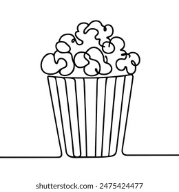 Popcorn in a cup continuous one line drawing. Vector illustration Popcorn in a cup continuous one line drawing