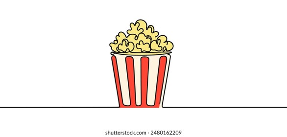 Popcorn in a cup continuous one line drawing.