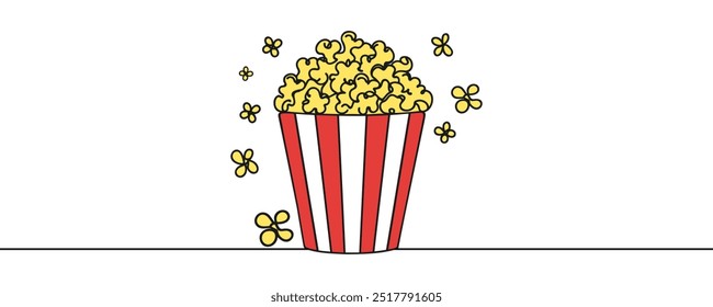 Palomitas de maíz en una taza de dibujo continuo de una línea.