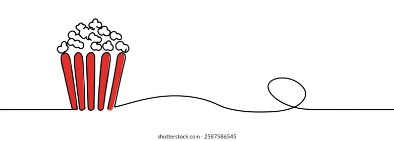 Popcorn in a cup continuous one line drawing. Vector illustration Popcorn in a cup continuous one line drawing