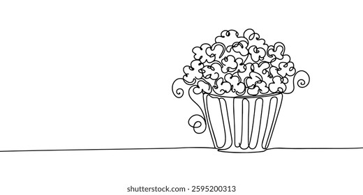 Popcorn in a cup continuous one line drawing. Vector illustration. Popcorn in a cup continuous one line drawing