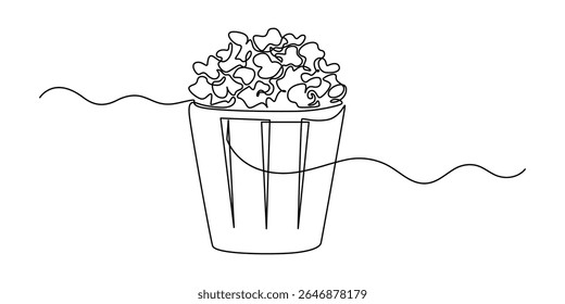 Pipoca em uma xícara desenho contínuo de uma linha. Ilustração vetorial. Pipoca em uma xícara desenho contínuo de uma linha, Pipoca em uma xícara desenho contínuo de uma linha. Ilustração vetorial Pipoca em uma xícara.