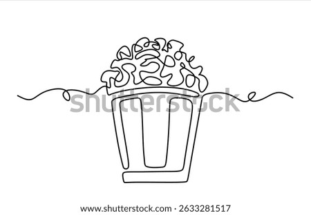 Popcorn in a cup continuous one line drawing. Vector illustration Popcorn in a cup continuous one line drawing. Editable stroke.	