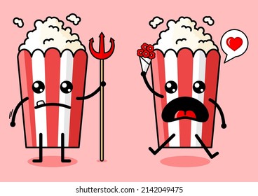 popcorn cup mascot cute vector with two poses