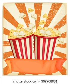 Popcorn in cups with banner illustration